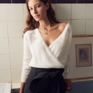 Sezane Timothee Sweater Faux wrap ecru M